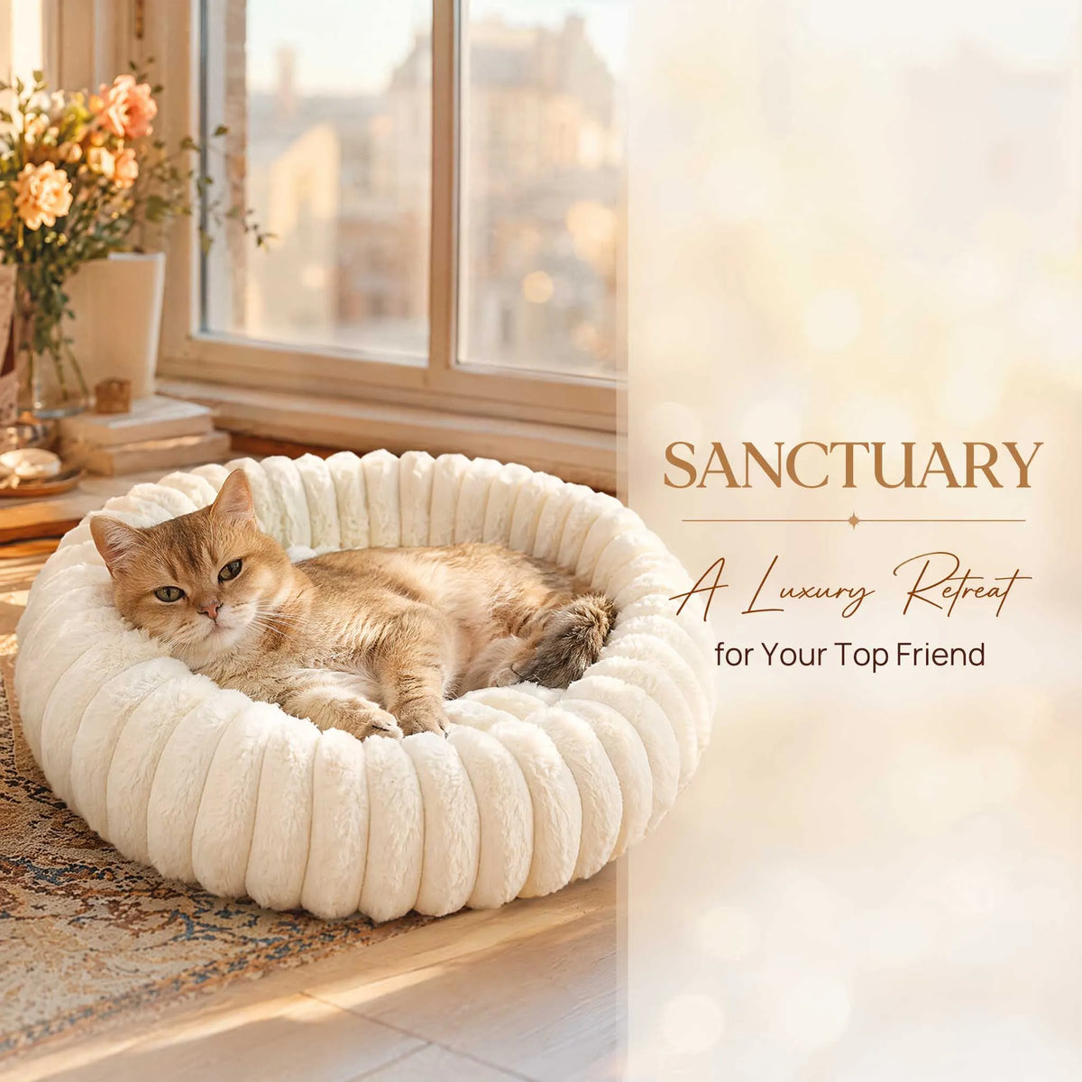 Warm Round Donut Cat Bed Ultra Soft Plush Pet Nest Cozy Deep Sleep Bed for Small Medium Cats Dogs Pet Supplies