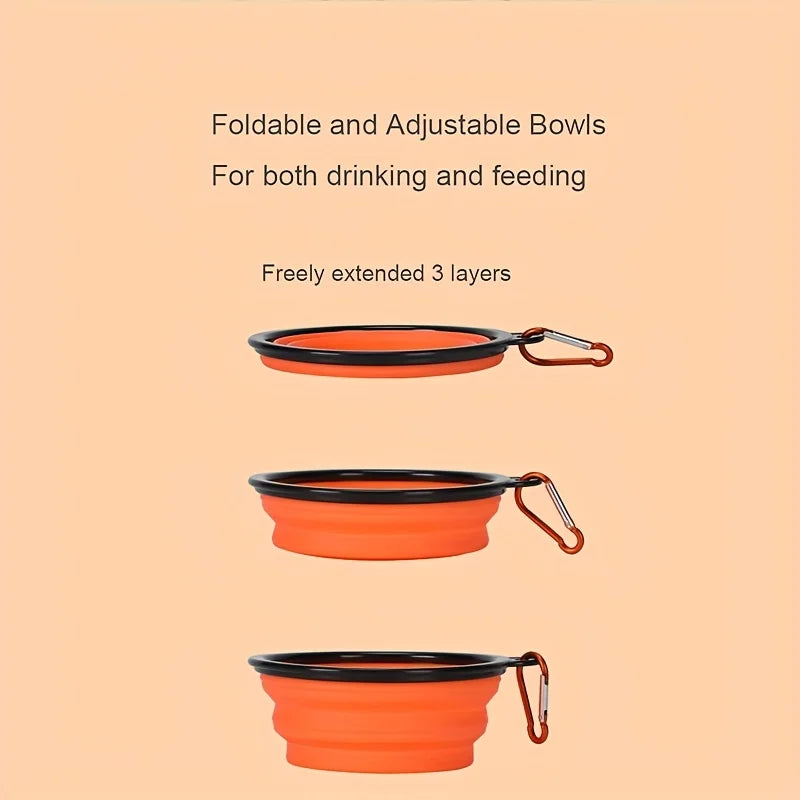 2 In 1 Silicone Pet Folding Bowl Portable Dog Cat Feeder Outdoor Travel Food Water Dispenser Container with Carabiner for Dogs C
