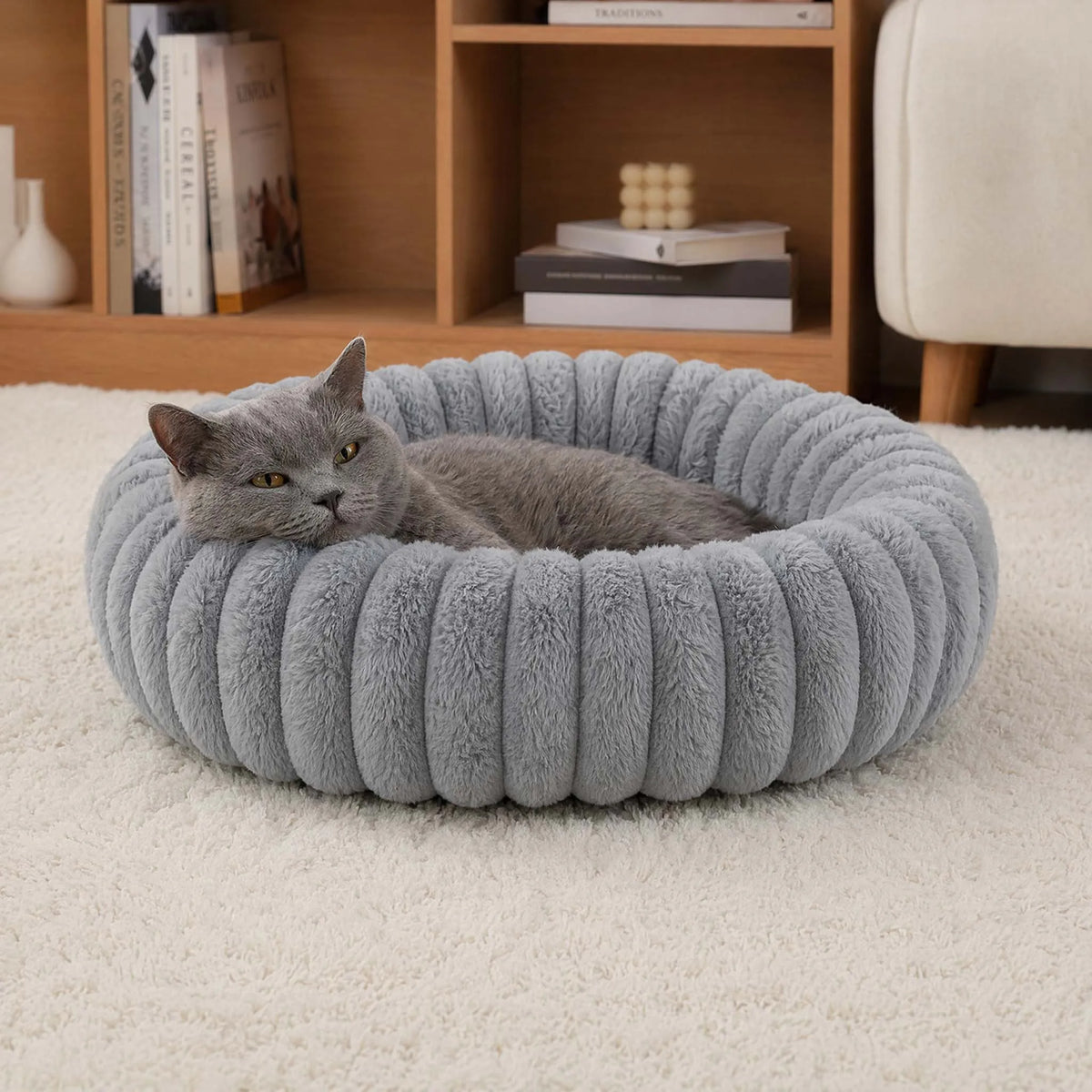 Warm Round Donut Cat Bed Ultra Soft Plush Pet Nest Cozy Deep Sleep Bed for Small Medium Cats Dogs Pet Supplies
