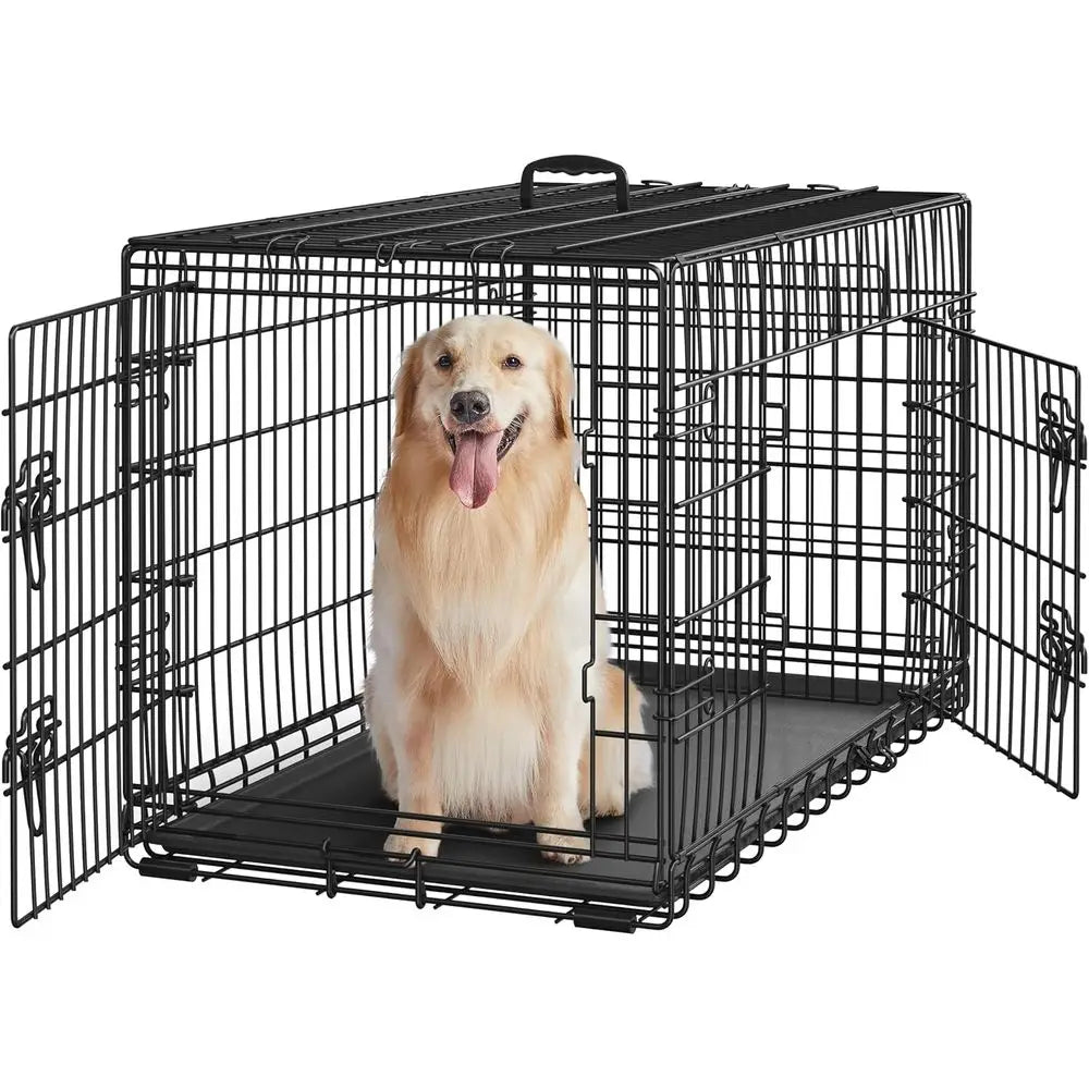 42inch Double Door Dog Crate w/Divider, Collapsible Metal Kennel | Heavy-duty Sturdy Metal e, Easy Assemble, old Up or Travel, R