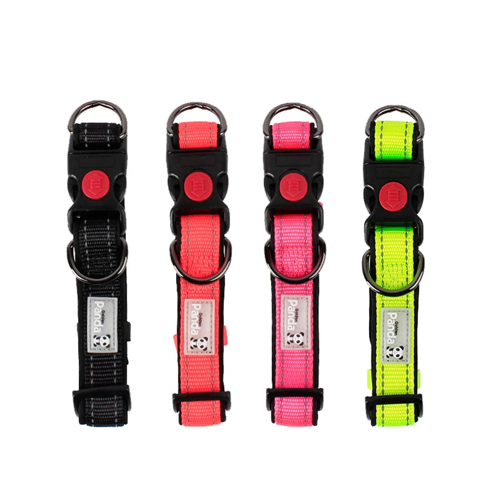 Reflective Padded Dog Collar Durable Strong Double D Ring Safety Nylon Pet Dog Collars Adjustable for Small Medium Large Dogs