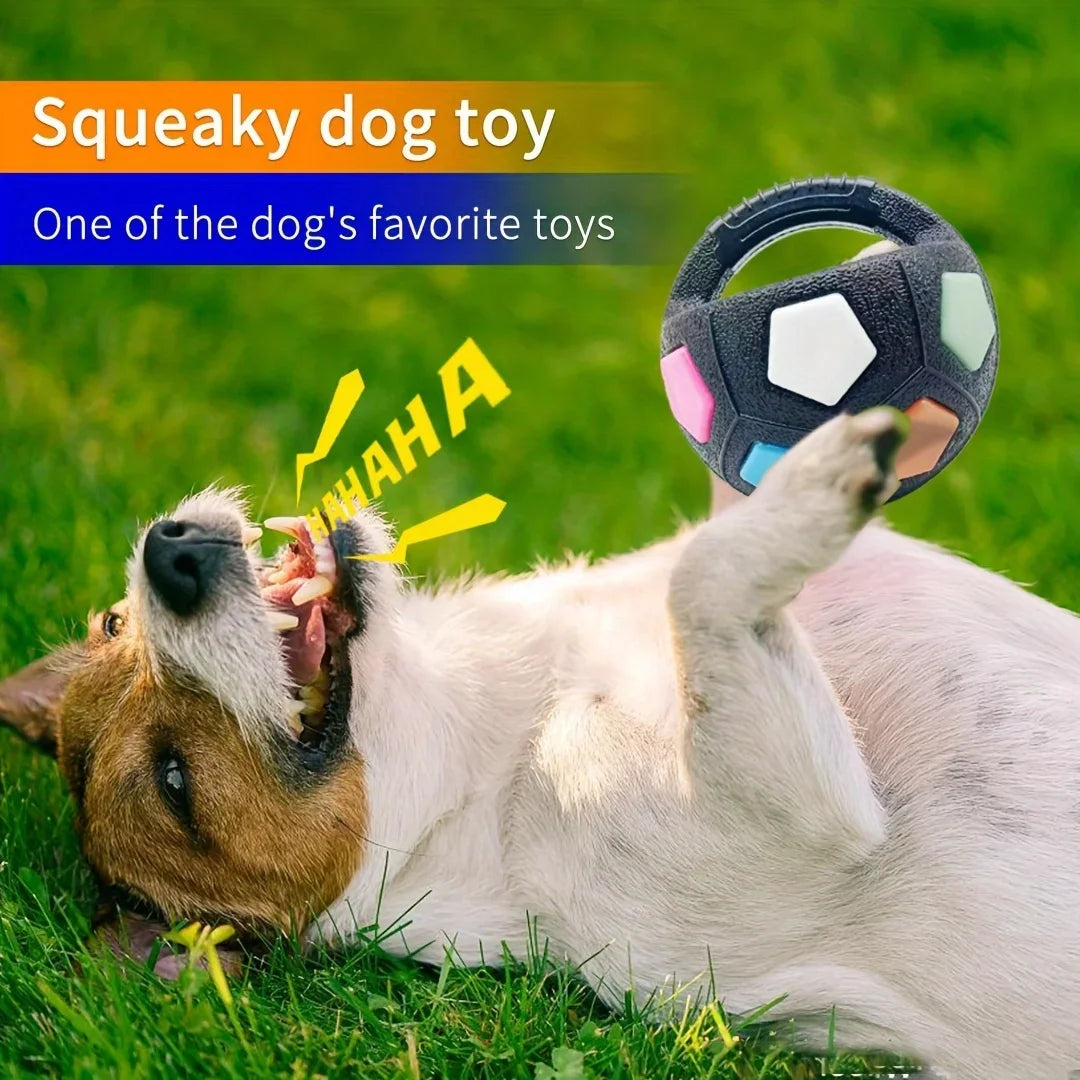 Dog Toys Soccer Ball with Handle Outside Squeaky Floating for Tug of War Dog Tug Toy for Small Mudiem Large Breed Playing Gifts