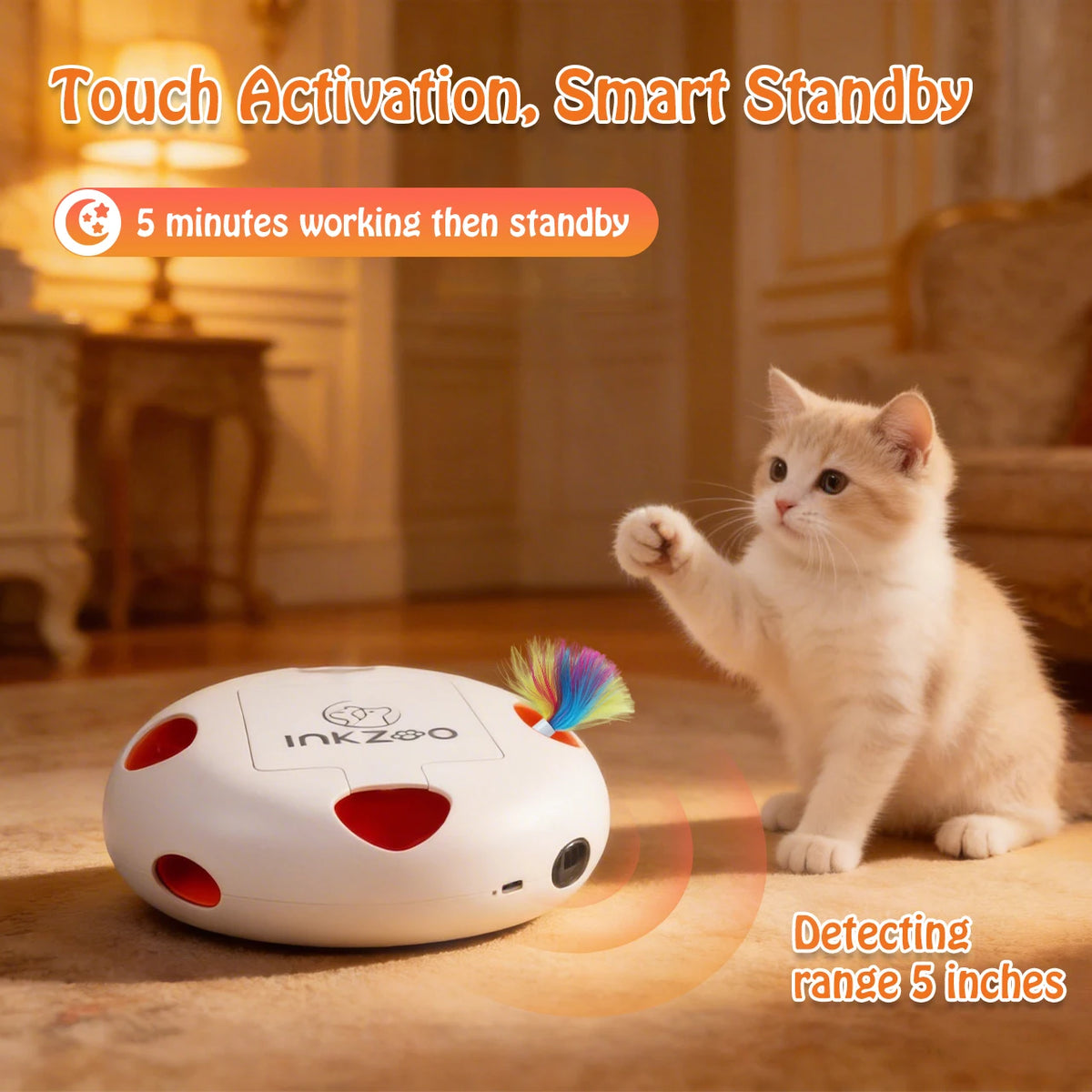 Cat Toys, Indoor Interactive Cat Toys, 7-Hole Smart Sensor Pop-Up Feather Toys, USB Powered Indoor Cat Automatic Kitten Toys