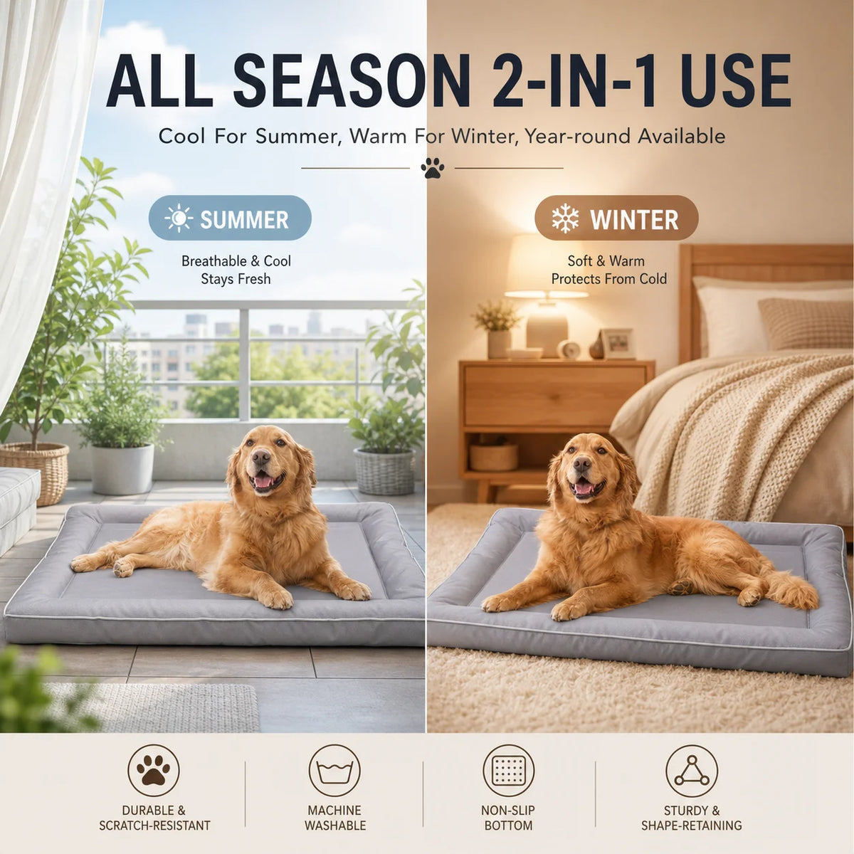 Chew Proof Large Dog Mat Waterproof Non Slip Thick All Seasons Washable Crate Sleeping Pad For Golden Retriever Labrador Cats