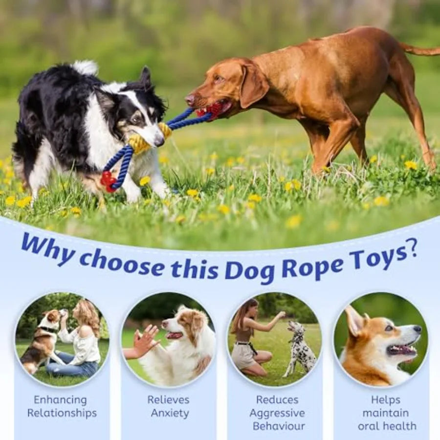 Interactive Dog Rope Toys Tug of War, Tough Dog Toys for Large, Medium and Small Dogs, 100% Cotton Chew Toys for Boredom, Pull
