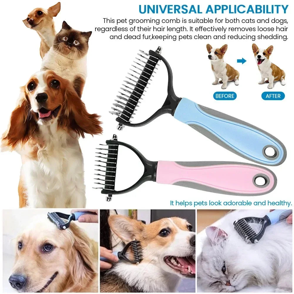 Double Sided Stainless Steel Pet Grooming Brush Dog Cat Hair Remover Comb Tangle Removal Pet Supplies