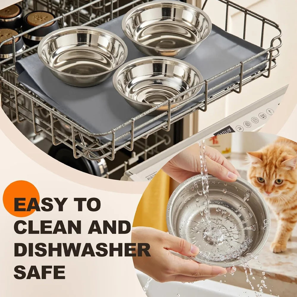 Black Cat Ear 3 Bowls Rack Elevated Cat Feeder Stand Non-slip Silicone Waterproof Anti-dirty Cat Bowl Mat for Cats Dogs