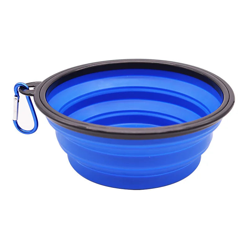 2 In 1 Silicone Pet Folding Bowl Portable Dog Cat Feeder Outdoor Travel Food Water Dispenser Container with Carabiner for Dogs C