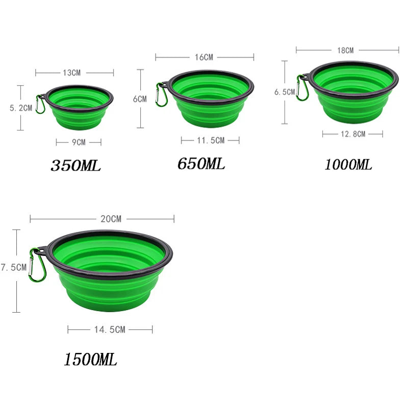 2 In 1 Silicone Pet Folding Bowl Portable Dog Cat Feeder Outdoor Travel Food Water Dispenser Container with Carabiner for Dogs C