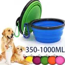 2 In 1 Silicone Pet Folding Bowl Portable Dog Cat Feeder Outdoor Travel Food Water Dispenser Container with Carabiner for Dogs C