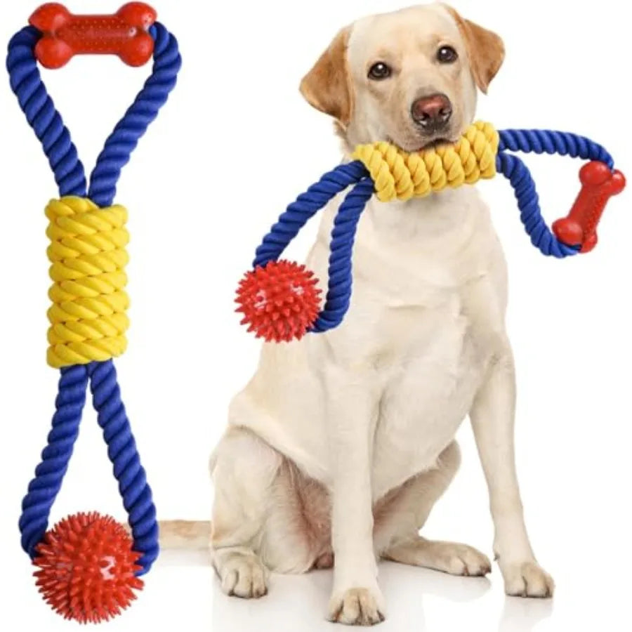 Interactive Dog Rope Toys Tug of War, Tough Dog Toys for Large, Medium and Small Dogs, 100% Cotton Chew Toys for Boredom, Pull