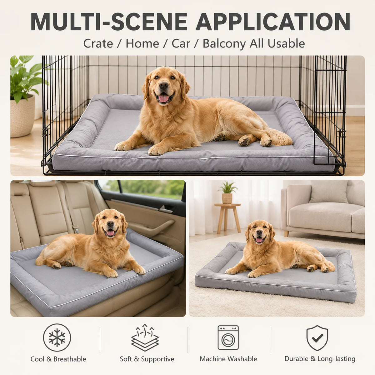 Chew Proof Large Dog Mat Waterproof Non Slip Thick All Seasons Washable Crate Sleeping Pad For Golden Retriever Labrador Cats