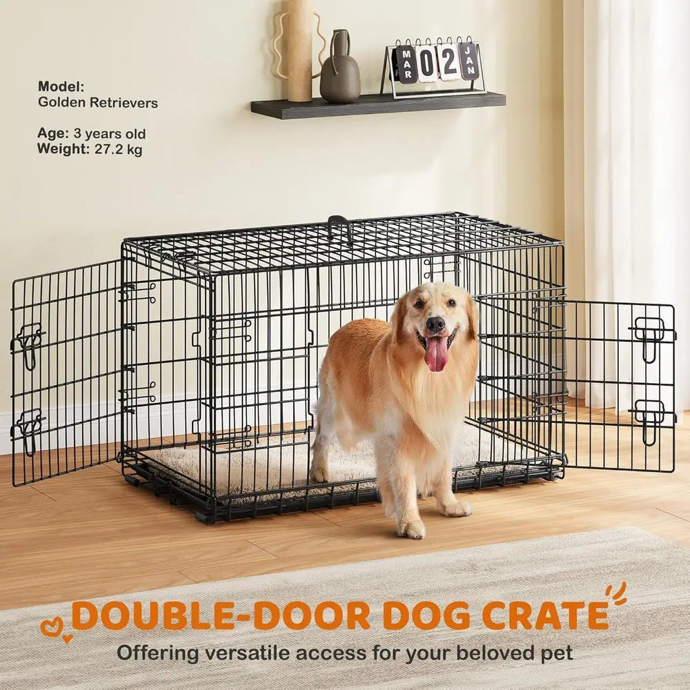 42inch Double Door Dog Crate w/Divider, Collapsible Metal Kennel | Heavy-duty Sturdy Metal e, Easy Assemble, old Up or Travel, R