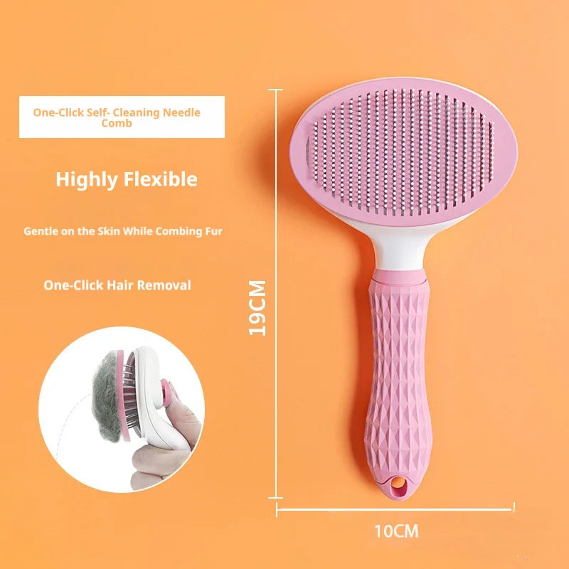 Pet Self-Cleaning Slicker Brush, One-Click Hair Removal Comb for Cats & Dogs, Grooming Shedding Tool