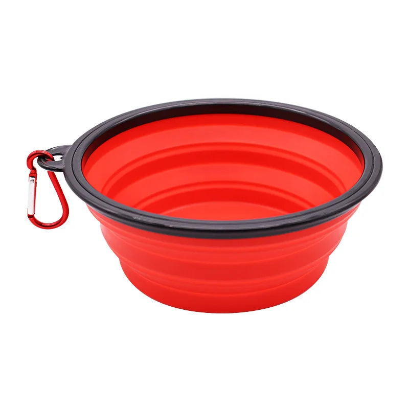 2 In 1 Silicone Pet Folding Bowl Portable Dog Cat Feeder Outdoor Travel Food Water Dispenser Container with Carabiner for Dogs C