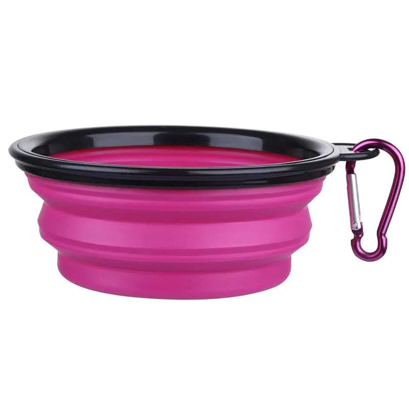 2 In 1 Silicone Pet Folding Bowl Portable Dog Cat Feeder Outdoor Travel Food Water Dispenser Container with Carabiner for Dogs C