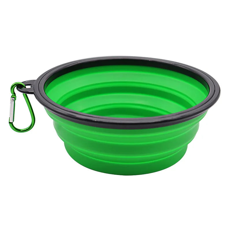 2 In 1 Silicone Pet Folding Bowl Portable Dog Cat Feeder Outdoor Travel Food Water Dispenser Container with Carabiner for Dogs C