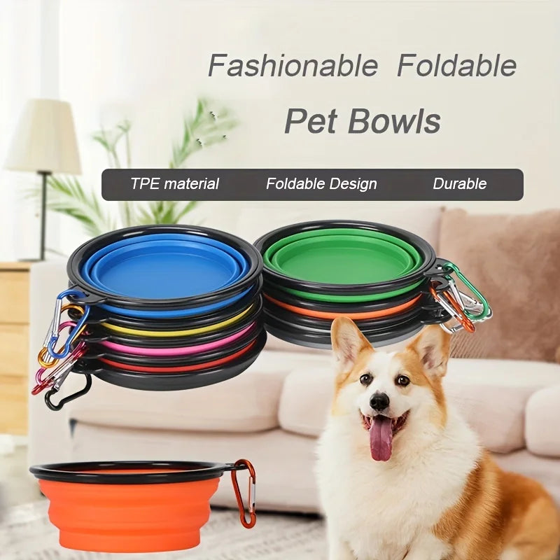 2 In 1 Silicone Pet Folding Bowl Portable Dog Cat Feeder Outdoor Travel Food Water Dispenser Container with Carabiner for Dogs C