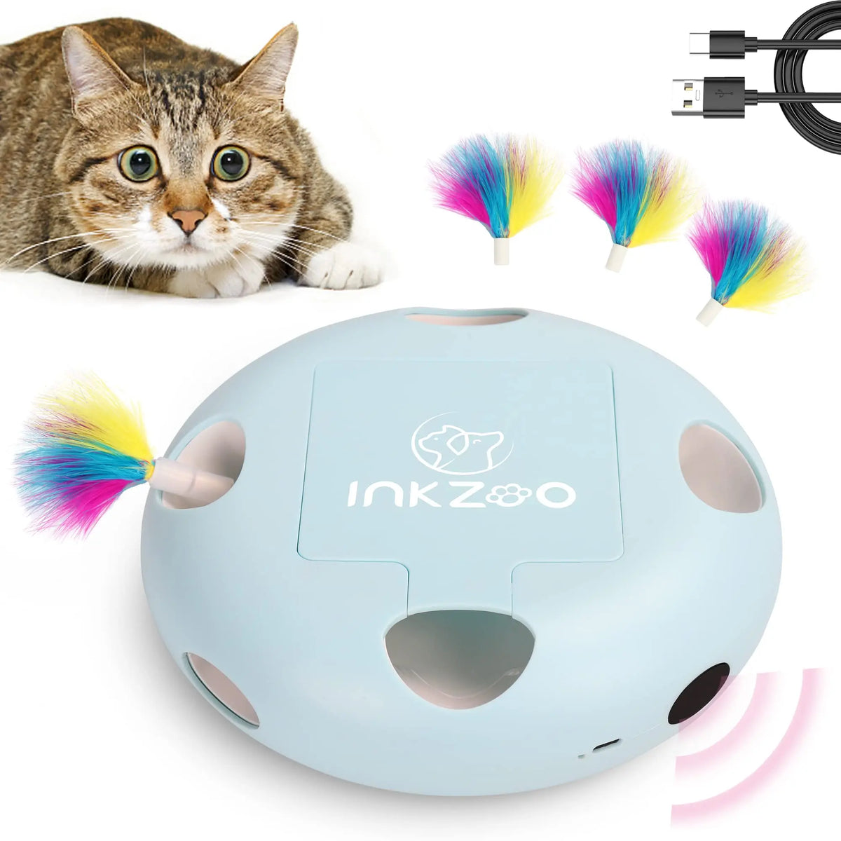 Cat Toys, Indoor Interactive Cat Toys, 7-Hole Smart Sensor Pop-Up Feather Toys, USB Powered Indoor Cat Automatic Kitten Toys
