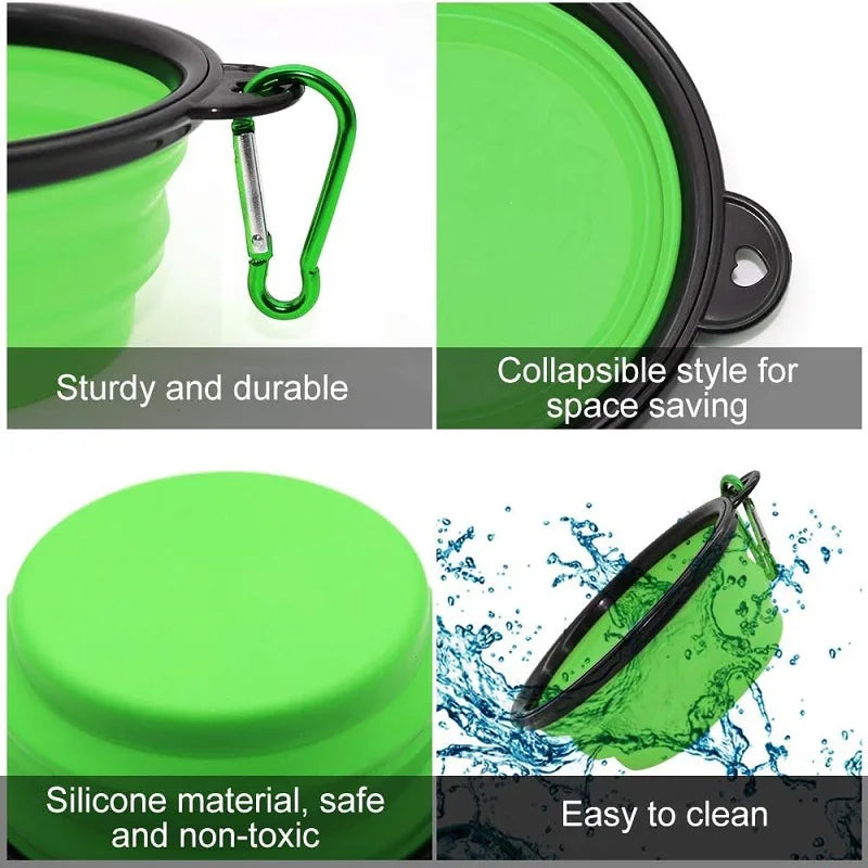 2 In 1 Silicone Pet Folding Bowl Portable Dog Cat Feeder Outdoor Travel Food Water Dispenser Container with Carabiner for Dogs C