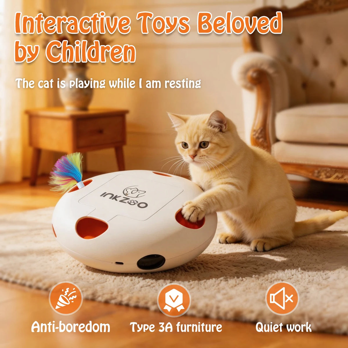 Cat Toys, Indoor Interactive Cat Toys, 7-Hole Smart Sensor Pop-Up Feather Toys, USB Powered Indoor Cat Automatic Kitten Toys
