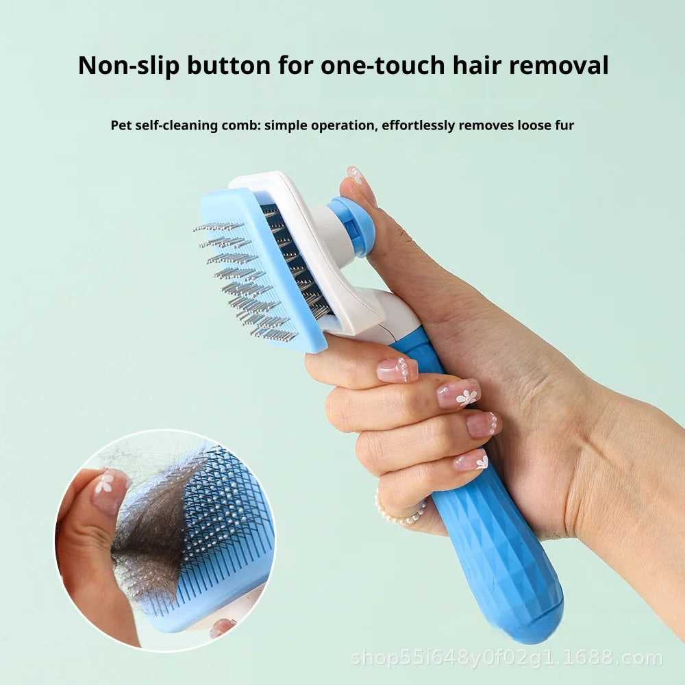 Pet Self-Cleaning Slicker Brush, One-Click Hair Removal Comb for Cats & Dogs, Grooming Shedding Tool