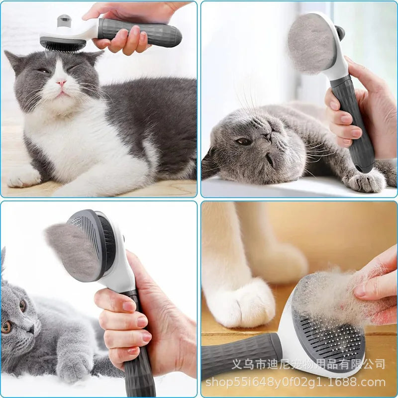 Pet Self-Cleaning Slicker Brush, One-Click Hair Removal Comb for Cats & Dogs, Grooming Shedding Tool